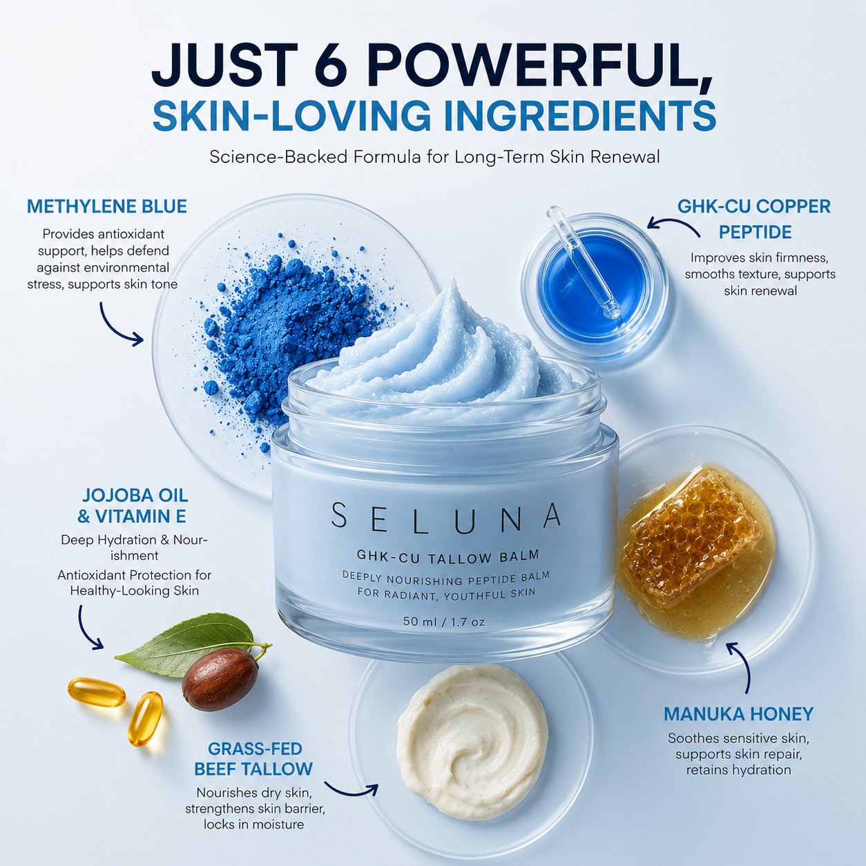 GHK-CU Whipped Tallow Honey Balm with Methylene Blue