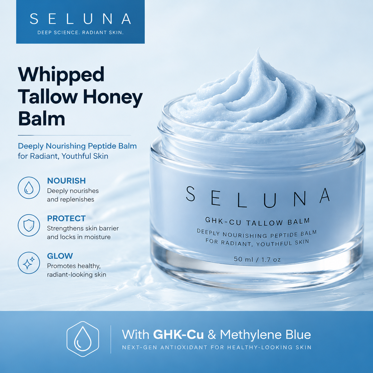 GHK-CU Whipped Tallow Honey Balm with Methylene Blue